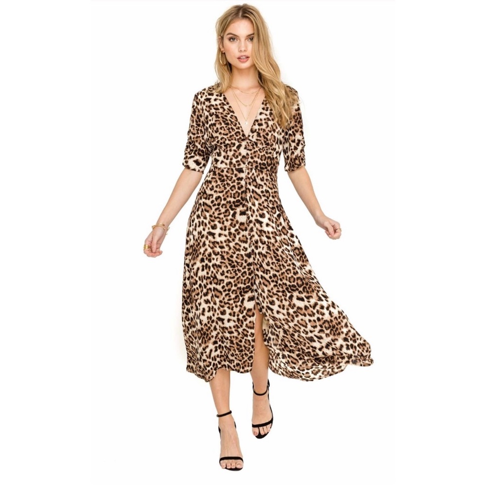 ASTR Midi Dress in Leopard Print